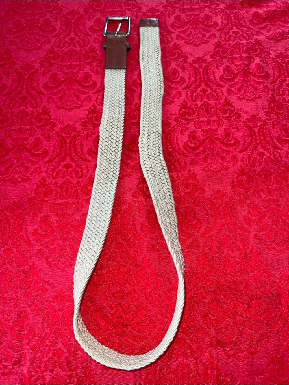 Original Penguin Men’s Tan Braided Woven Belt Size 34 Leather Trim